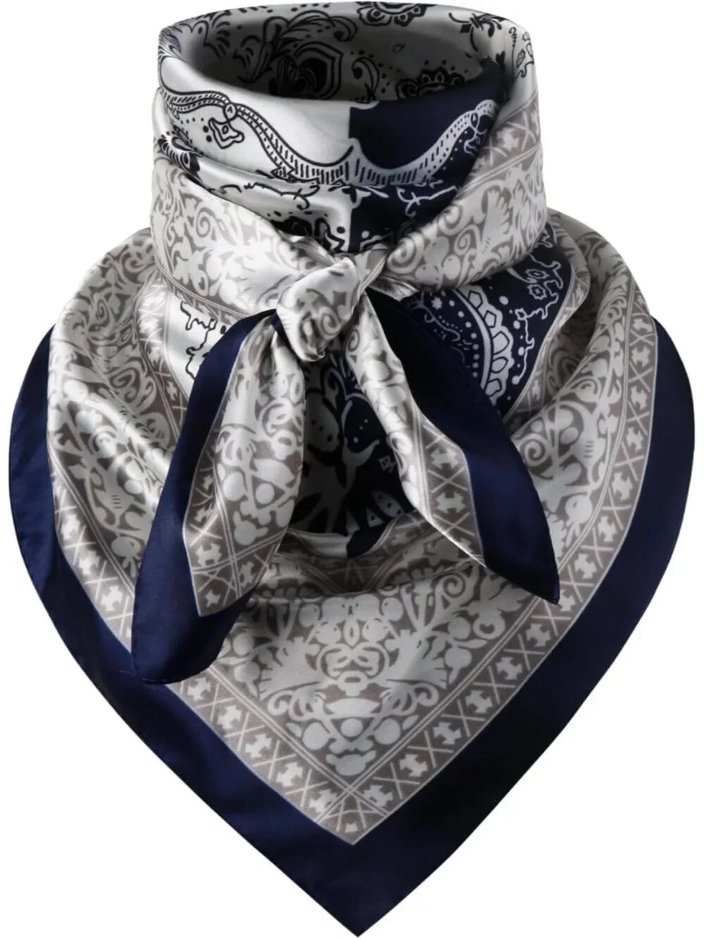 Men's Blue Beige 35 Inch Wild Rag Neckerchief Silk Western Bandana Neck Scarf